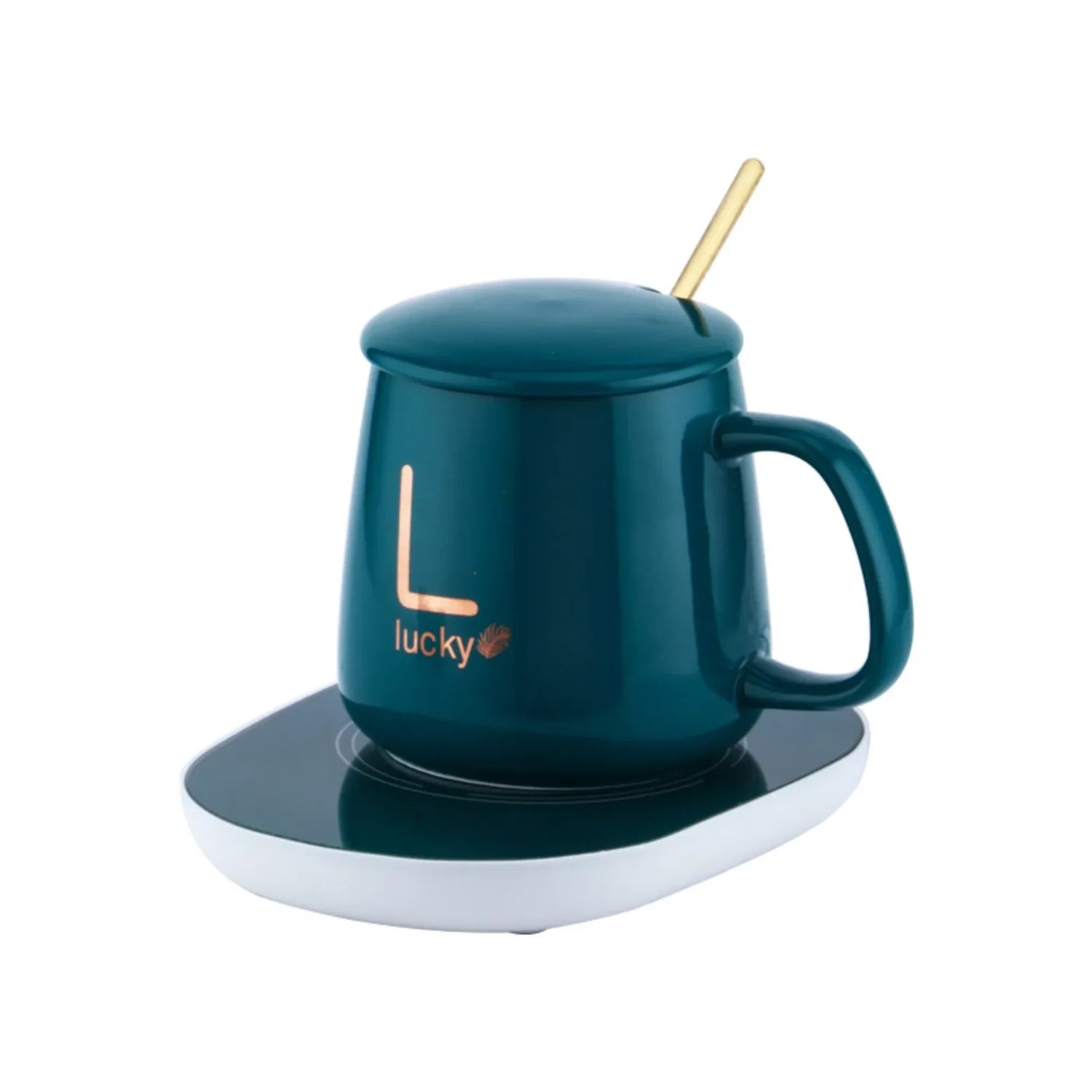 Cană Ceramică Inteligentă pentru Încălzire Automată a Băuturilor – 55°C, cu Suport USB, Capac și Linguriță, 350 ml