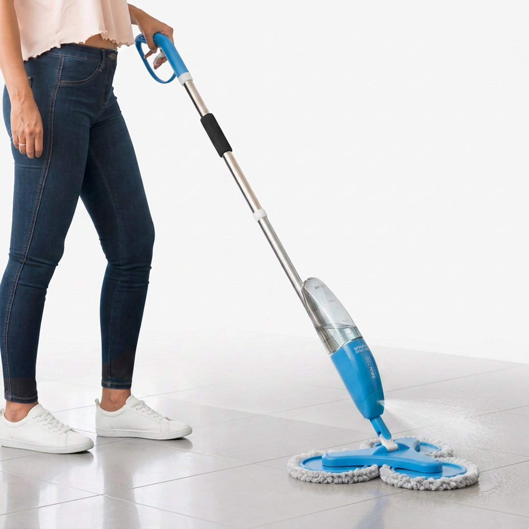 Mop Spray Triplu cu Pulverizator | Rezervor 600 ml | 3 Capete Rotative | 3 Lavete Microfibra Reutilizabile | Pentru Toate Tipurile de Pardoseli