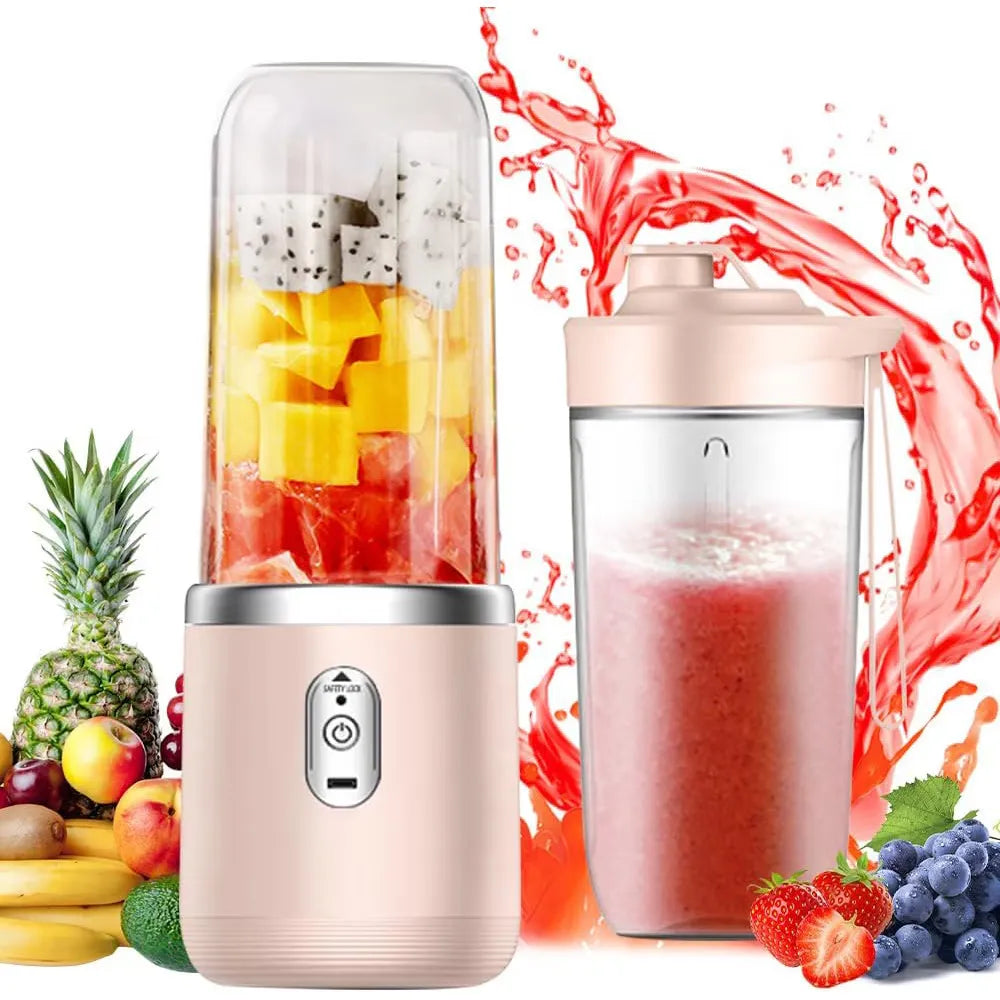 Mini Blender Portabil Electric cu Acumulator, 2 Recipiente, 6 Lame 3D, 400 ml, 40W