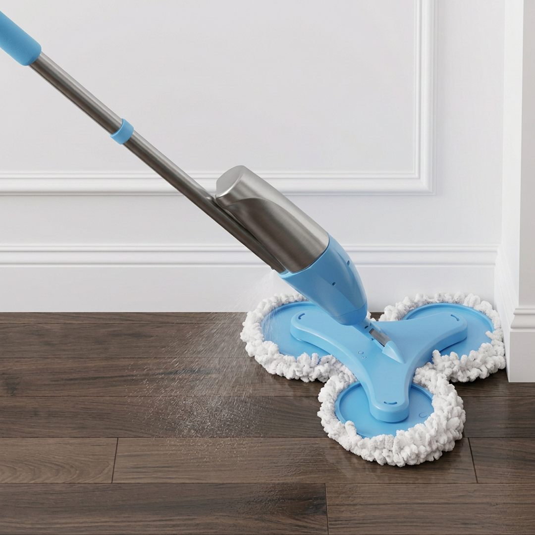 Mop Spray Triplu cu Pulverizator | Rezervor 600 ml | 3 Capete Rotative | 3 Lavete Microfibra Reutilizabile | Pentru Toate Tipurile de Pardoseli