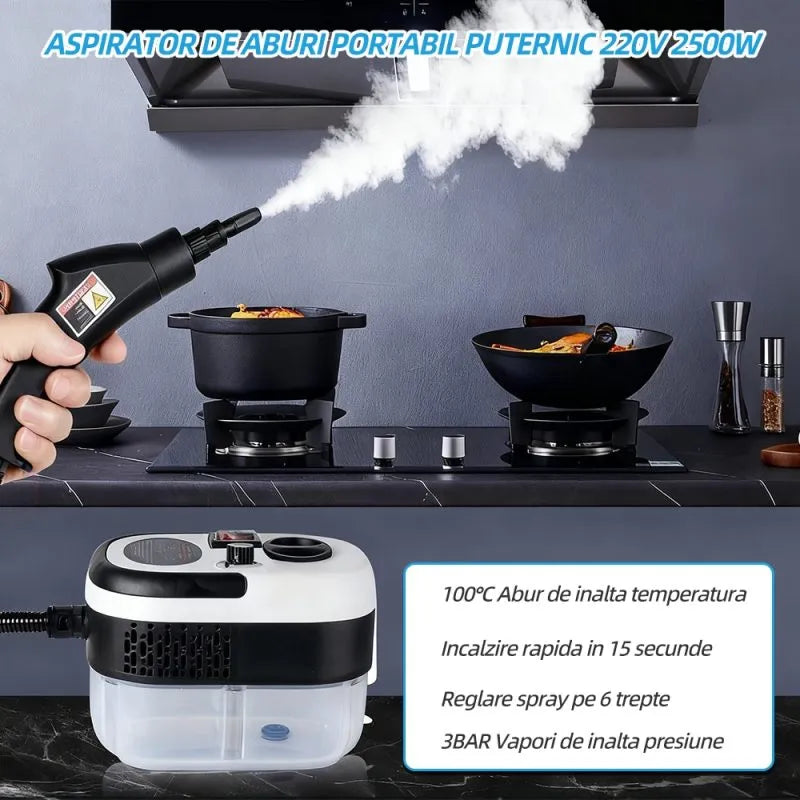 Aparat de Curățat cu Abur, 2500W, Rezervor 1L, 14 Accesorii, Presiune Înaltă,