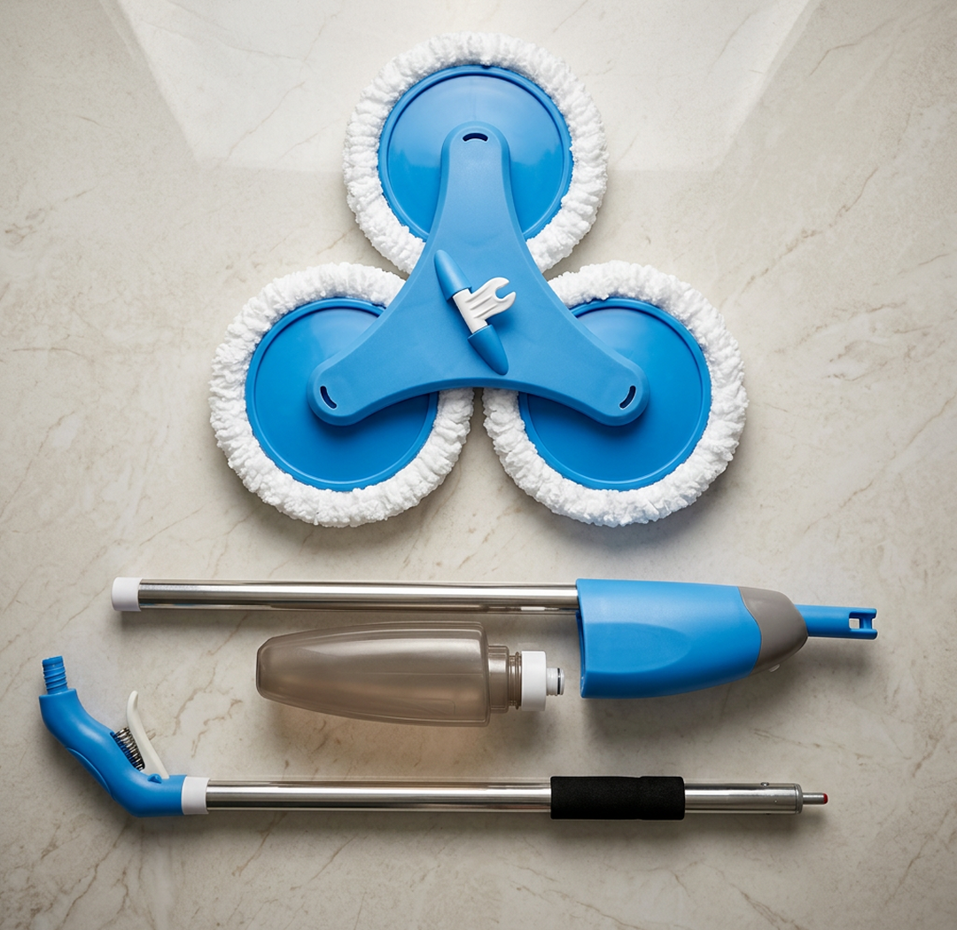 Mop Spray Triplu cu Pulverizator | Rezervor 600 ml | 3 Capete Rotative | 3 Lavete Microfibra Reutilizabile | Pentru Toate Tipurile de Pardoseli