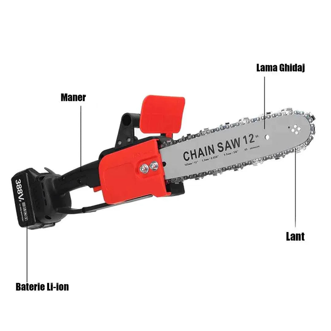 Drujbă cu Lanț 12 Inch, 48V, 2 Acumulatori Lithium, 1200W, 4800RPM