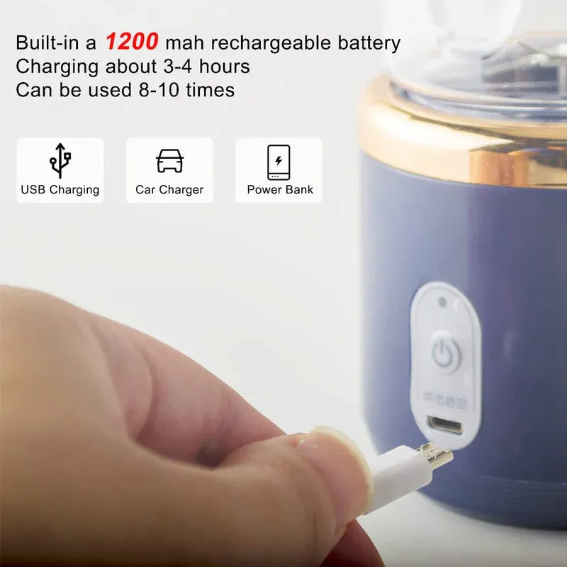 Mini Blender Portabil Electric cu Acumulator, 2 Recipiente, 6 Lame 3D, 400 ml, 40W