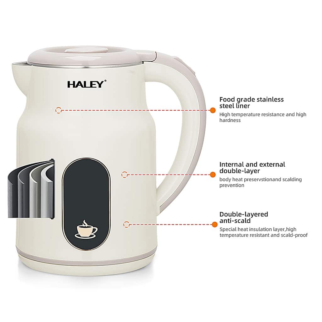 Fierbător Electric HALEY HY-8977, 2.5L, 1500W, Inox, Oprire Automată, Bază 360°