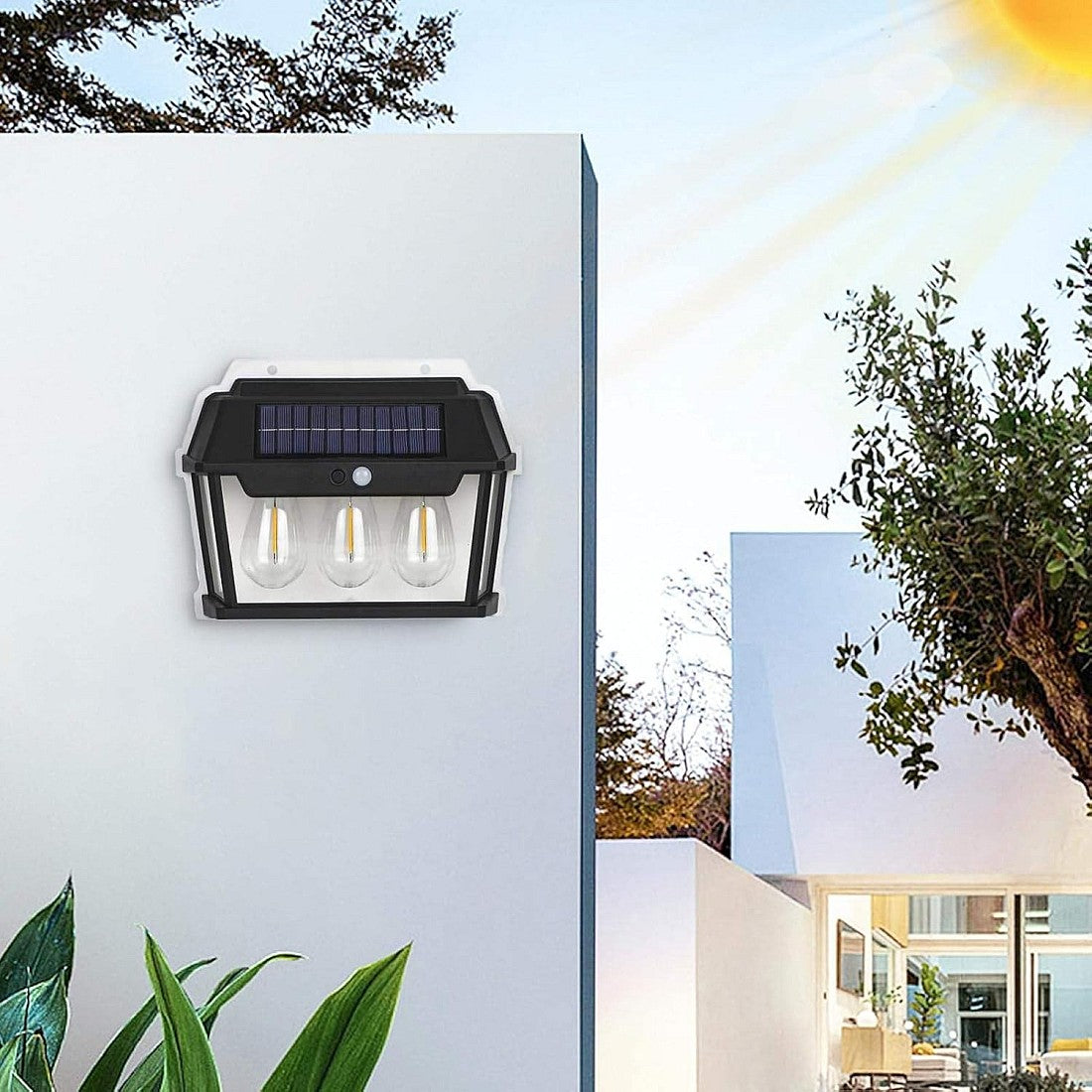 Set 2 Lampi Solare Perete LED 3 Becuri cu Senzori