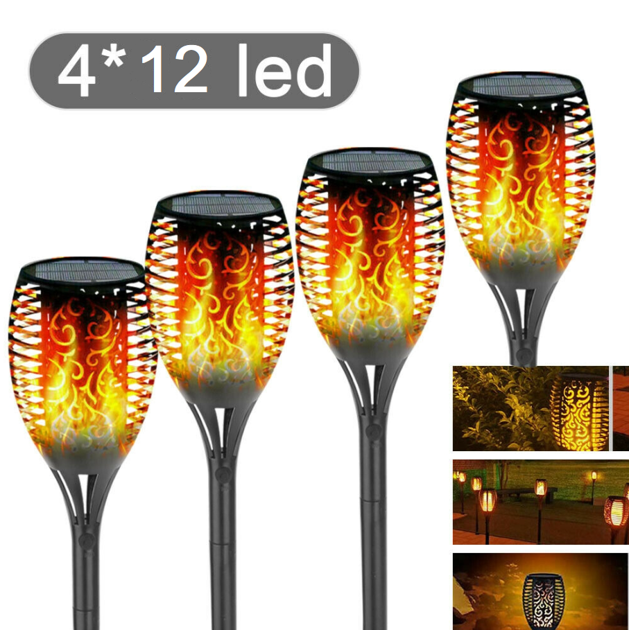 Set 4 x Lampa solara tip torta cu efect flacara, 12 LED-uri,
