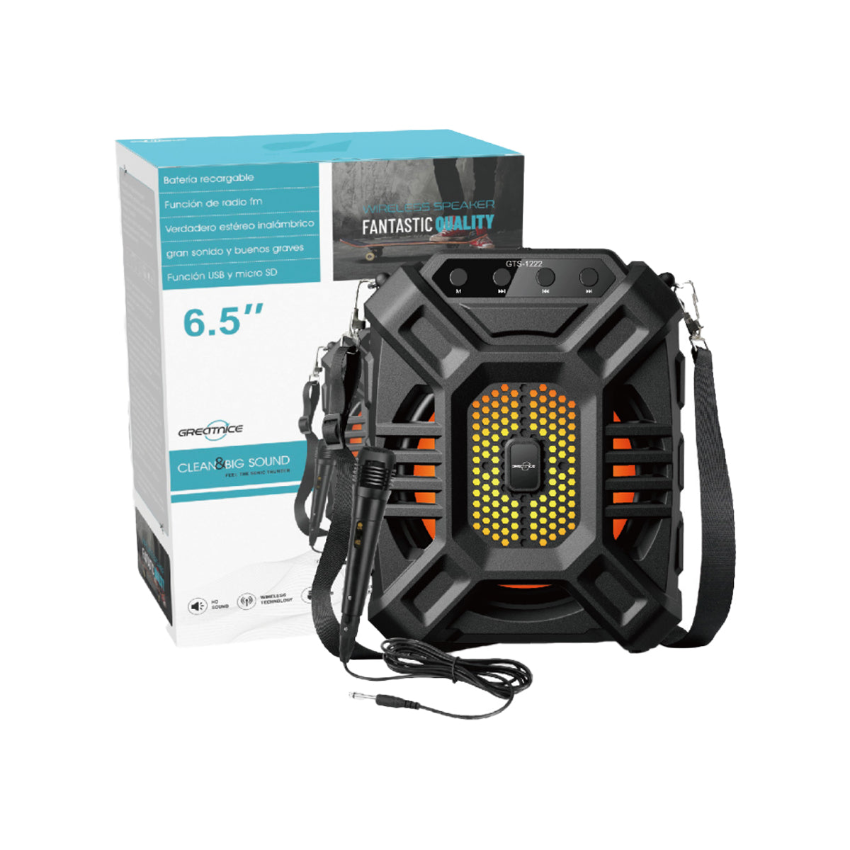 Boxa portabila Bluetooth, Wireless, 10W, Microfon cu fir, 1200mAh, LED, AUX, Card, USB, Radio FM