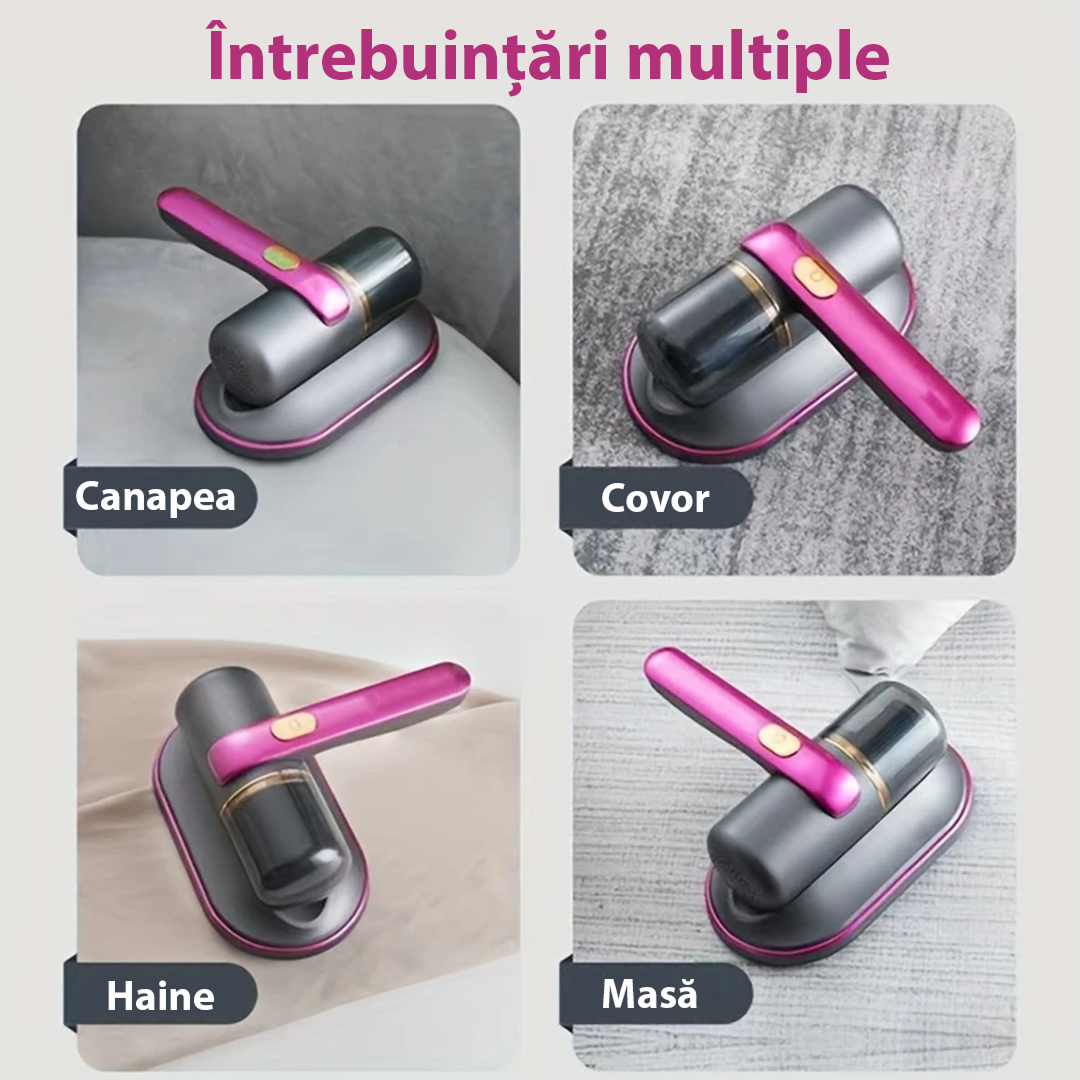 Aspirator Antiacarieni Cu Sterilizare UV | 100W | Rezervor 250ml | Aspiratie Puternica | Ergonomic | Pentru Pat Saltea Canapea
