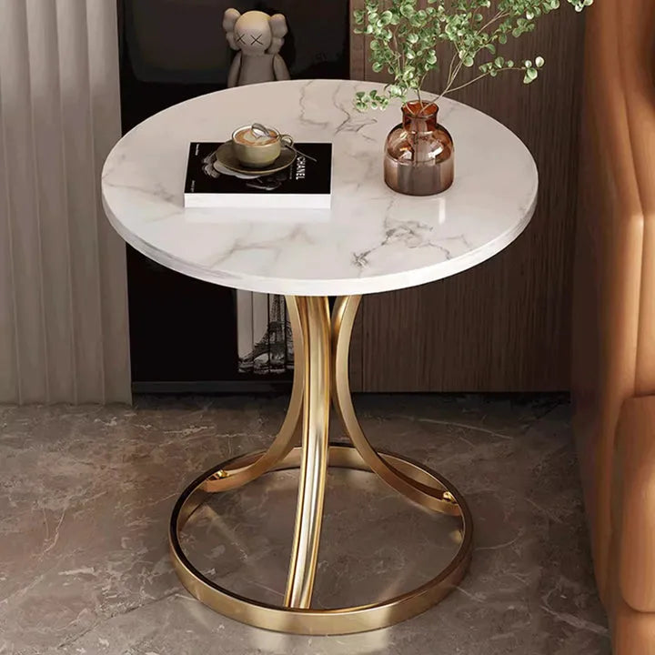 Masă de Cafea Rotundă Modernă cu Blat MDF și Bază din Oțel Carbon, Auriu, 70x55 cm