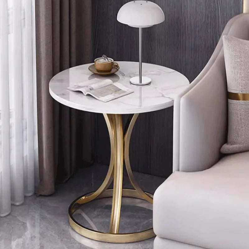 Masă de Cafea Rotundă Modernă cu Blat MDF și Bază din Oțel Carbon, Auriu, 70x55 cm