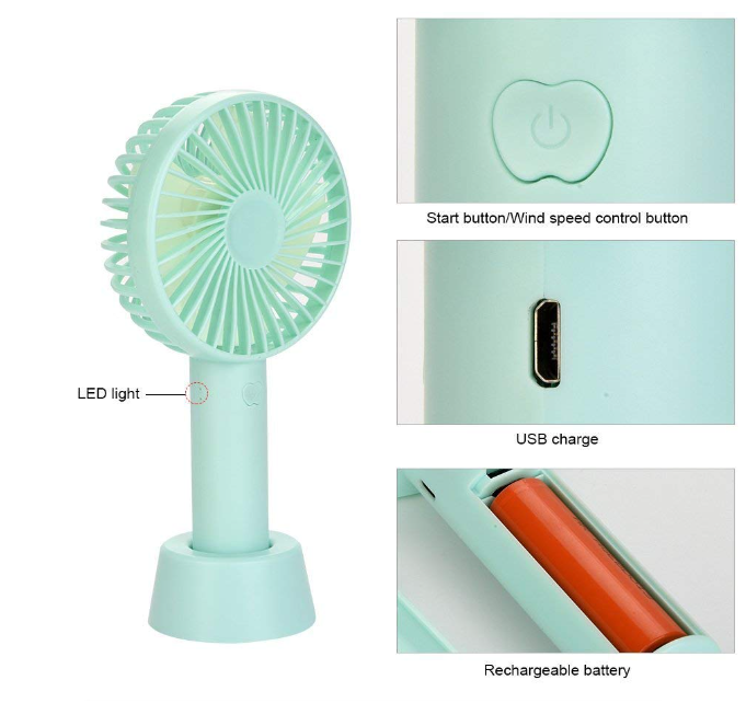 Mini ventilator portabil, cu acumulator, incarcare USB, putere 2W, din ABS