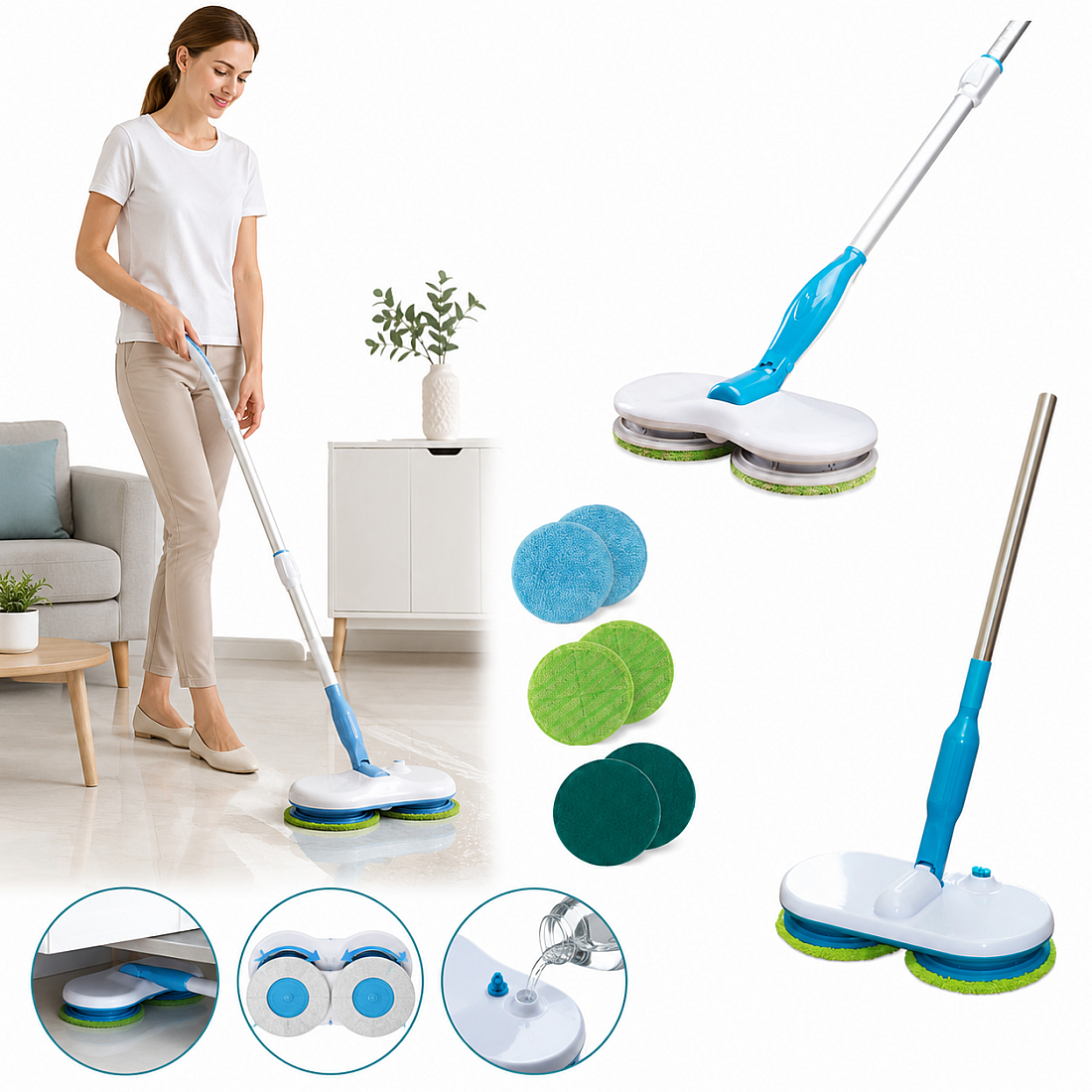 Mop cu Acumulator, Rotatie Dubla si Fara Fir Hurricane Floating Mop pentru Curatare Eficienta