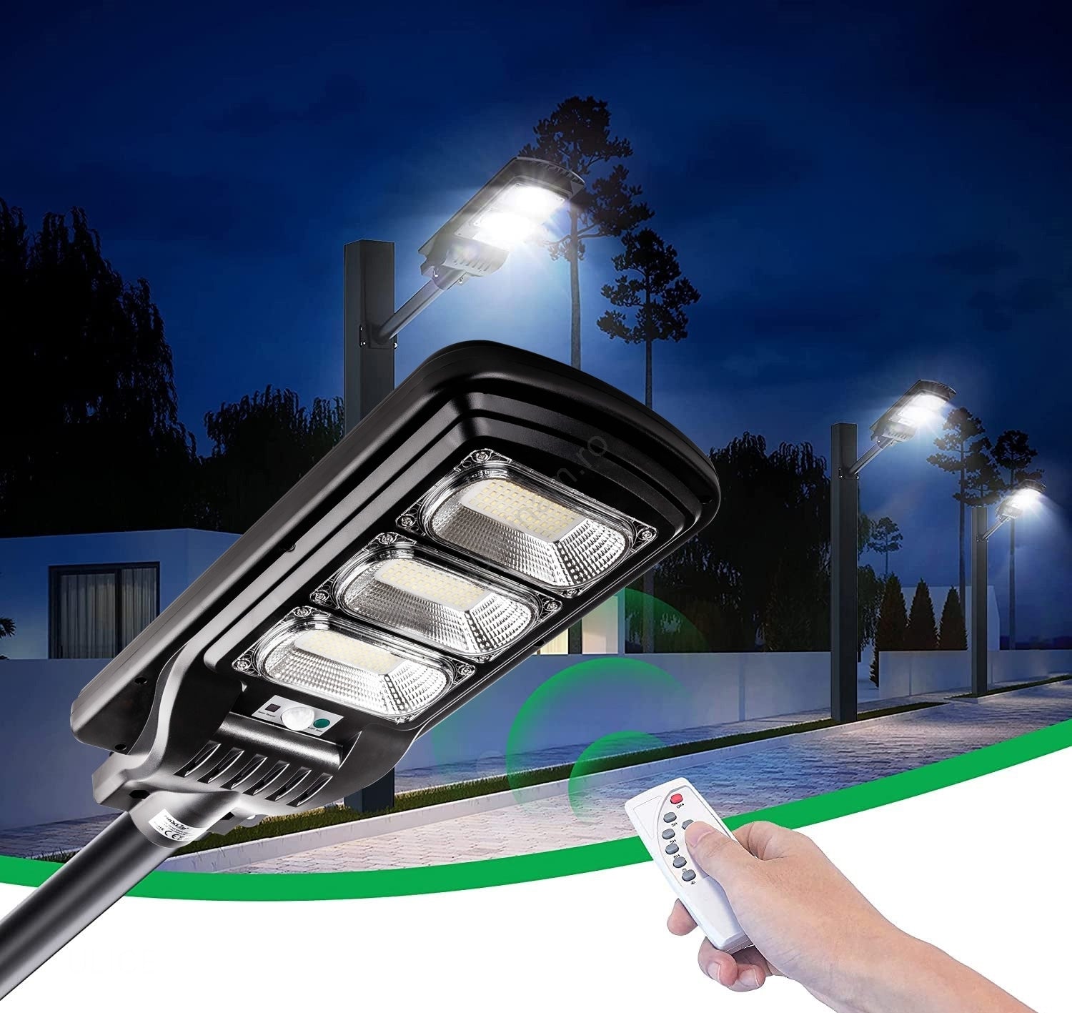 Lampă LED stradală solară dimabilă cu senzor LED/180W/6V 6500K IP65 negru + telecomandă