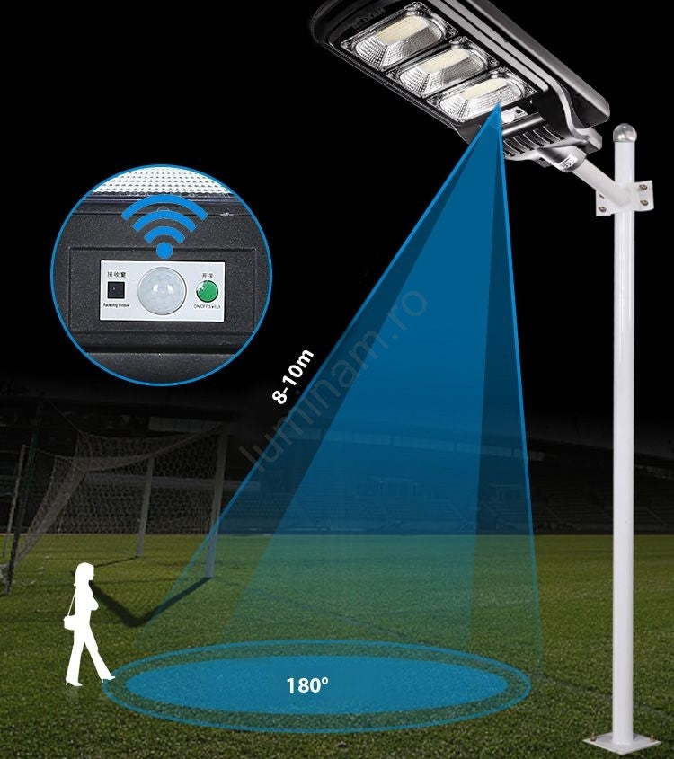 Lampă LED stradală solară dimabilă cu senzor LED/180W/6V 6500K IP65 negru + telecomandă