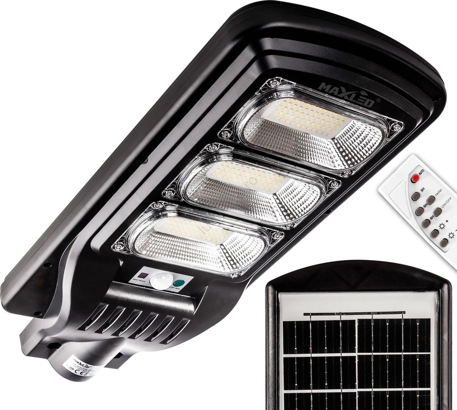 Lampă LED stradală solară dimabilă cu senzor LED/180W/6V 6500K IP65 negru + telecomandă