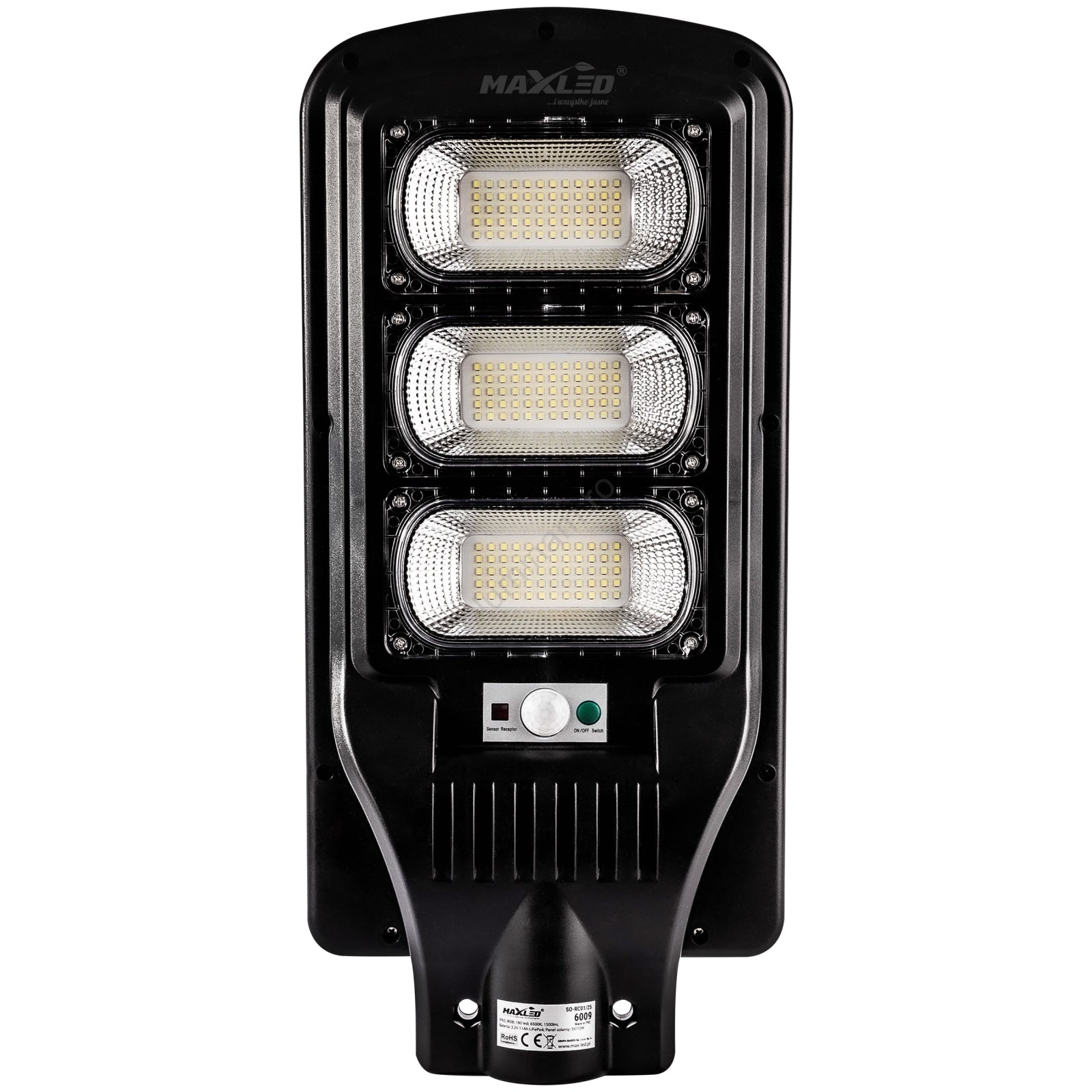 Lampă LED stradală solară dimabilă cu senzor LED/180W/6V 6500K IP65 negru + telecomandă