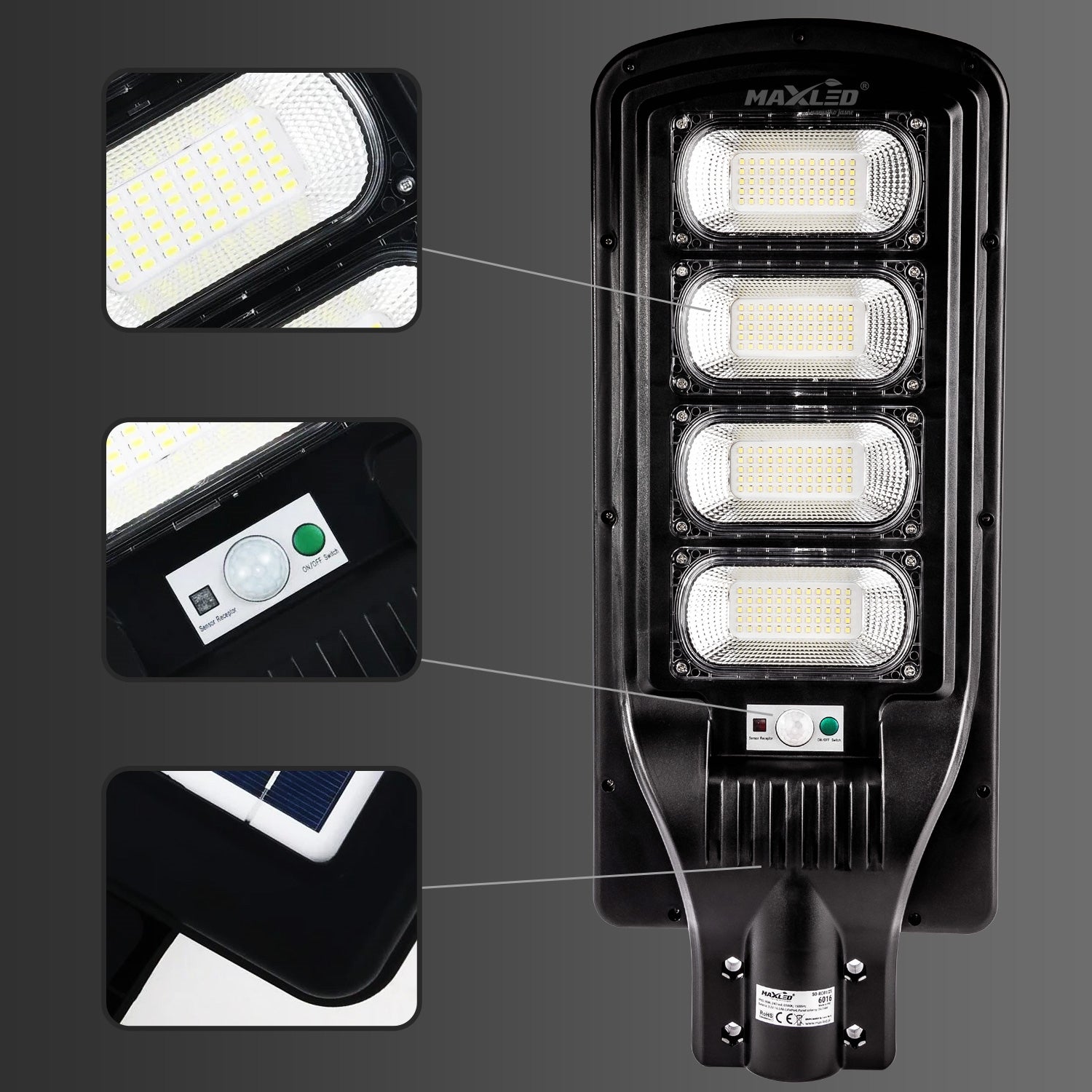 Lampă LED stradală solară dimabilă cu senzor LED/240W/6V 6500K IP65 negru + telecomandă