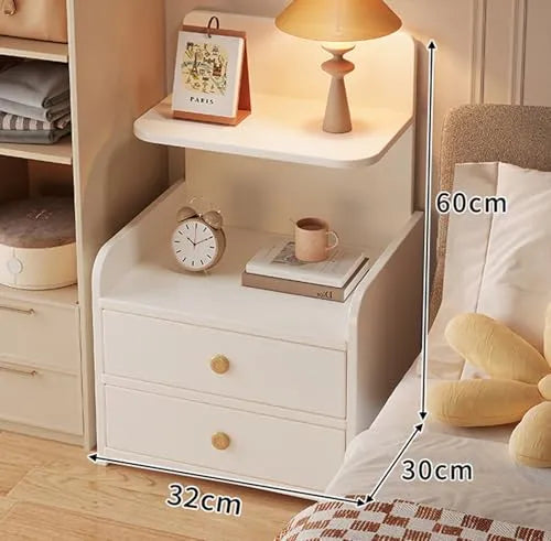 Noptiera din Lemn cu 2 Sertare si Raft de Depozitare, Design Minimalist Modern