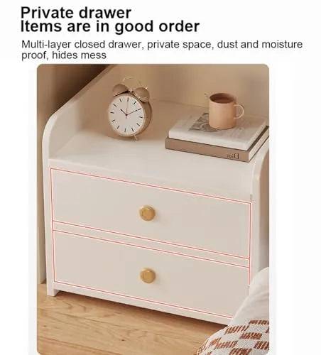 Noptiera din Lemn cu 2 Sertare si Raft de Depozitare, Design Minimalist Modern