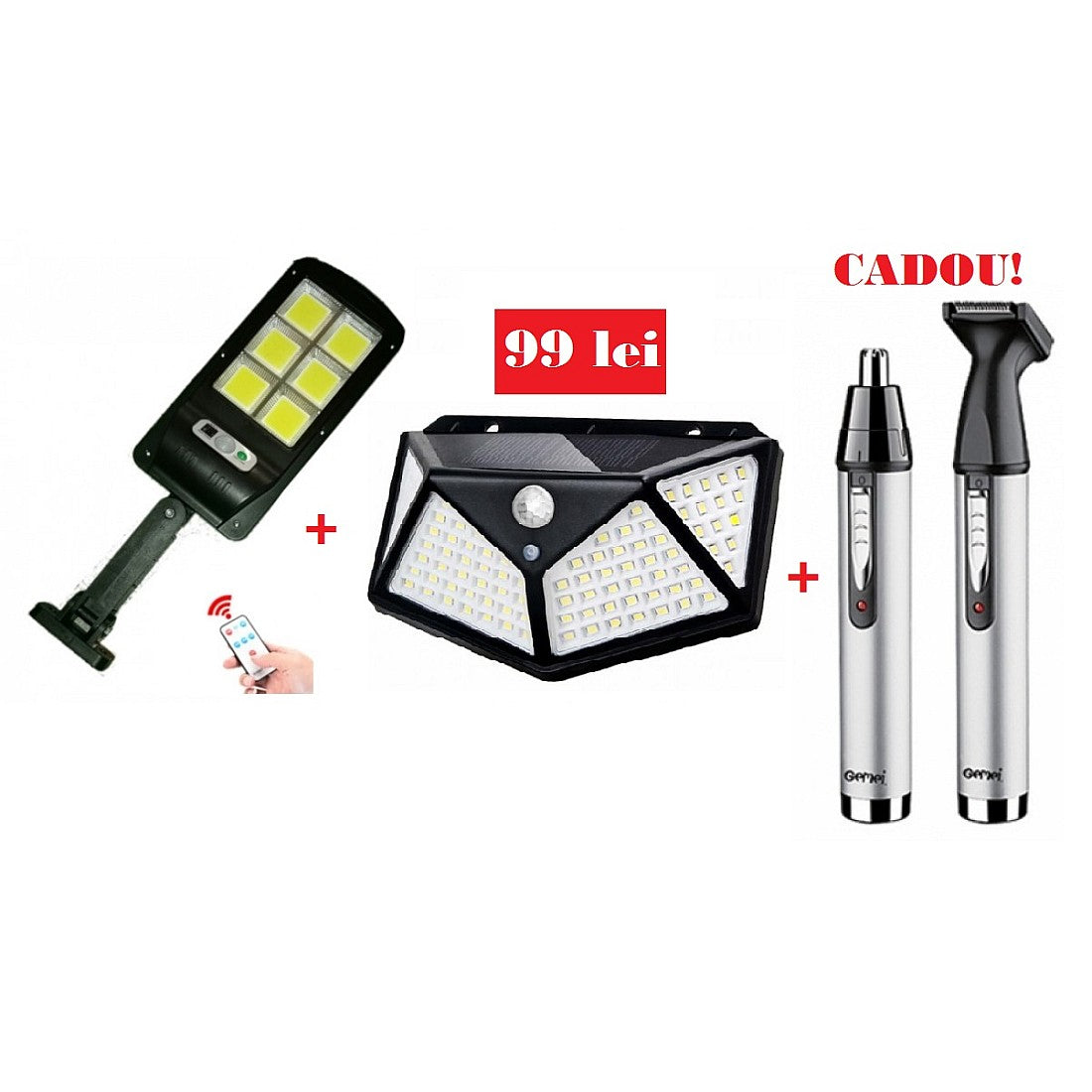 Pachet Promotional! Lampa stradala 30 W si Lampa cu incarcare solara +Trimmer pentru nas si urechi 2 in 1 Cadou!