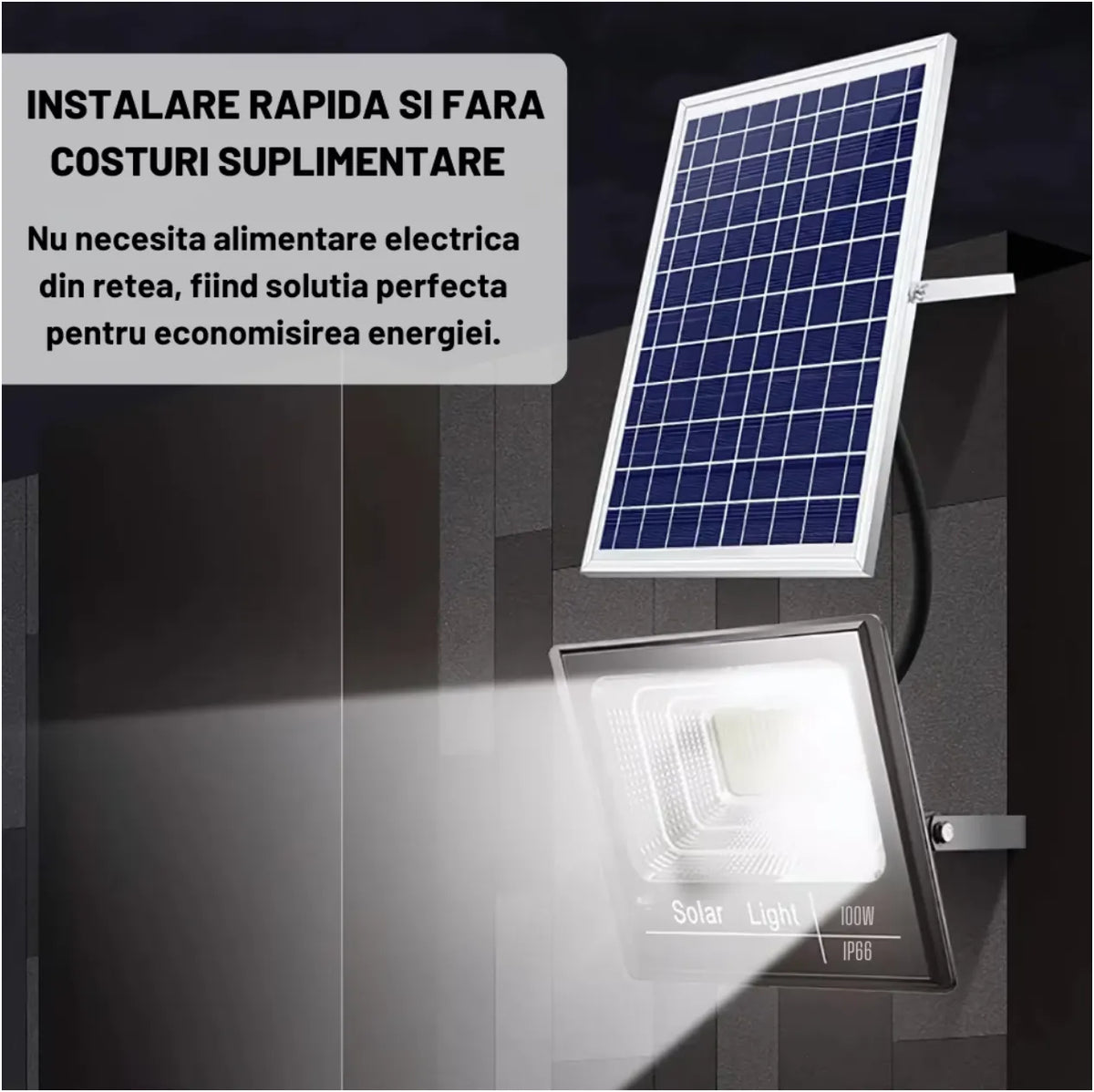 Proiector LED 300W cu panou solar, Solar Light 7500 Lumeni, Telecomanda, Panou Fotovoltaic, Autonomie Mare, Senzor de lumina