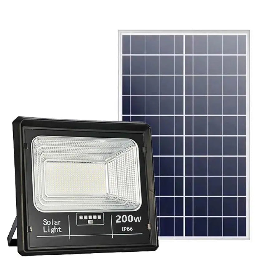 Proiector solar 200w LED Jortan, cu Telecomanda, Suport prindere inclus, Panou Fotovoltaic, Autonomie Mare, Senzor de lumina