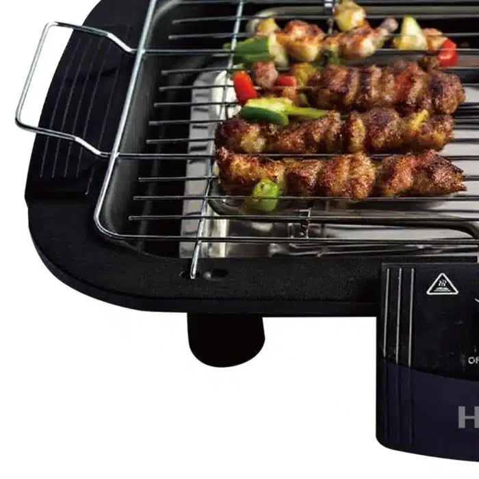 Grătar Electric HALEY HY-8611, 2000W, Grill de Masă cu Temperatură Reglabilă, Grătar Detașabil, Încălzire Rapidă, Suprafață Antiaderentă, Negru