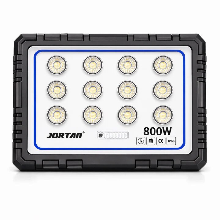 Proiector Solar LED JORTAN 800W Exterior, 12 LED-uri SMD, Lumina Alb Rece Puternica, IP66 Rezistent la Apa si Praf, Panou Solar Separat, Telecomanda, Autonomie Mare, Iluminare Curte, Gradina, Parcare, Drumuri, Spatii Comerciale