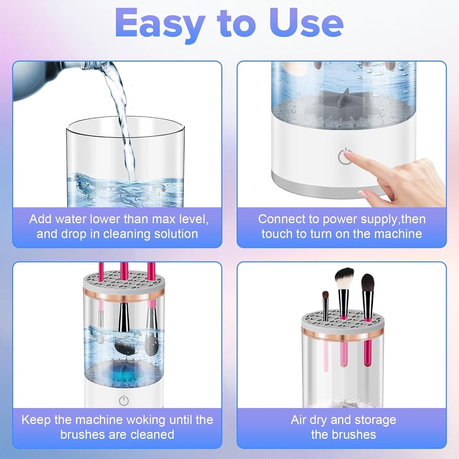 Curatator Electric Pentru Pensule de Machiaj, SINBINTA, Curatare ultrasonica, 7000 RPM, Uscare eficienta, Alimentare USB, Compact si portabil, Usor de curatat, Ideal pentru acasa sau salon, ABS, 9x16cm, Alb