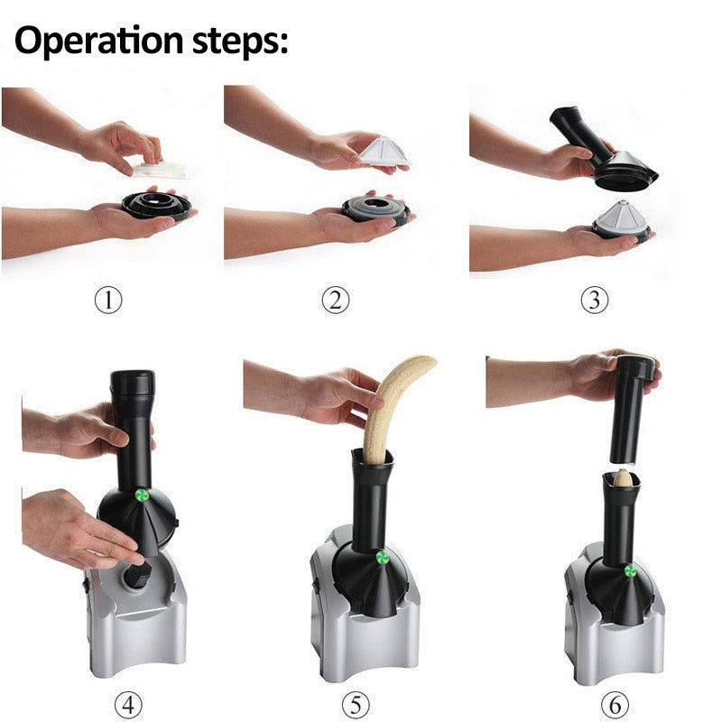 Masina de inghetata, Golxmse, 200W, argintie, cu blocare de siguranta, comutator cu un singur buton, pentru iaurt din fructe congelate