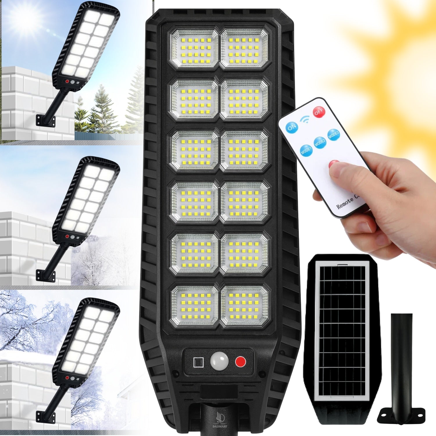Lampa stradala solara LED 400W, 216 LED-uri, cu senzor de miscare si telecomanda, IP65, incarcare solara, lumina alb rece