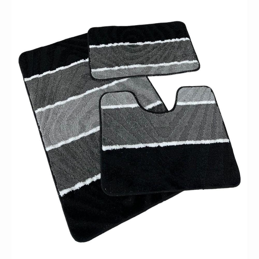 Set covoras de baie 3 piese, polipropilena, 80x50cm, 50x40cm, 40x60cm, Gri Multi
