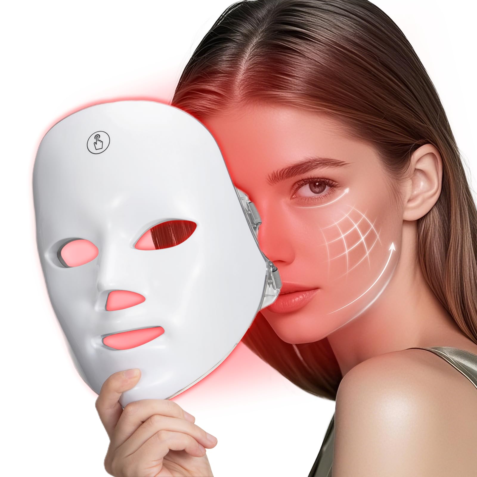 Masca LED pentru fata BHW, 7 culori, tratament anti-rid si rejuvenare, alb, utilizare casnica/profesionala, Portabil, fara fir, reincarcabil, Terapia cu lumina rosie, anti-imbatranire