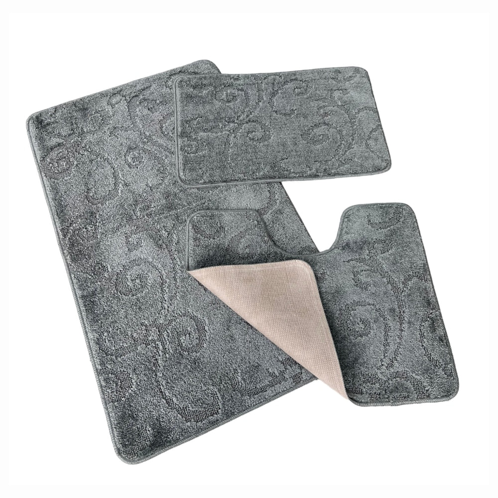 Set covoras de baie 3 piese, polipropilena, 80x50, 50x40, 40x60, Gri