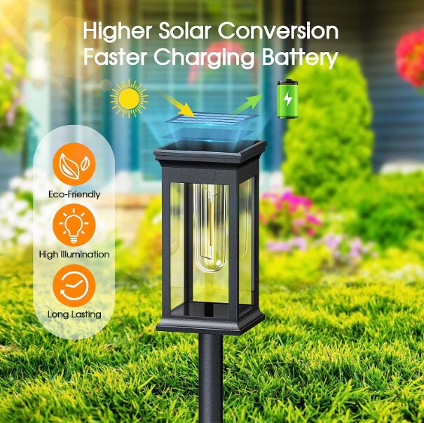 BZRSH Set 4 lampi solare LED de exterior cu tarus, IP65, autonomie 12h, 50cm, negru