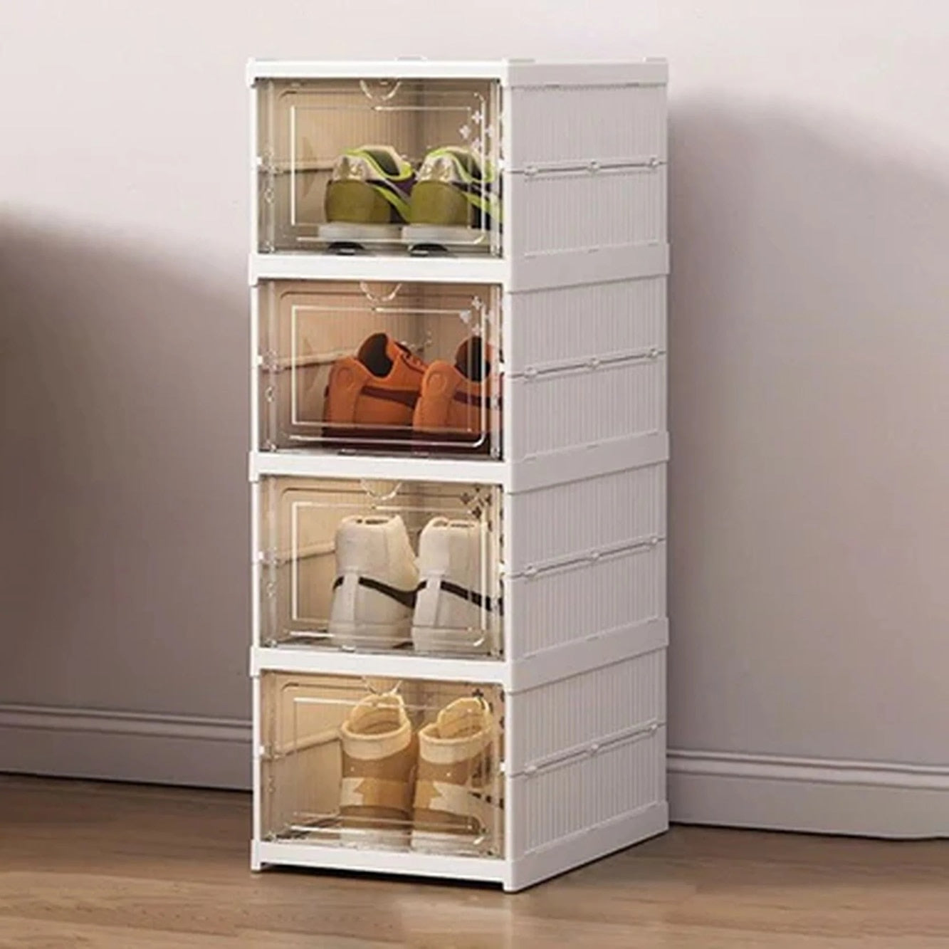 Organizator Multifunctional, Pliabil, 4 Niveluri, cu Usi Transparente, 71, 5 x 35 x 20 cm