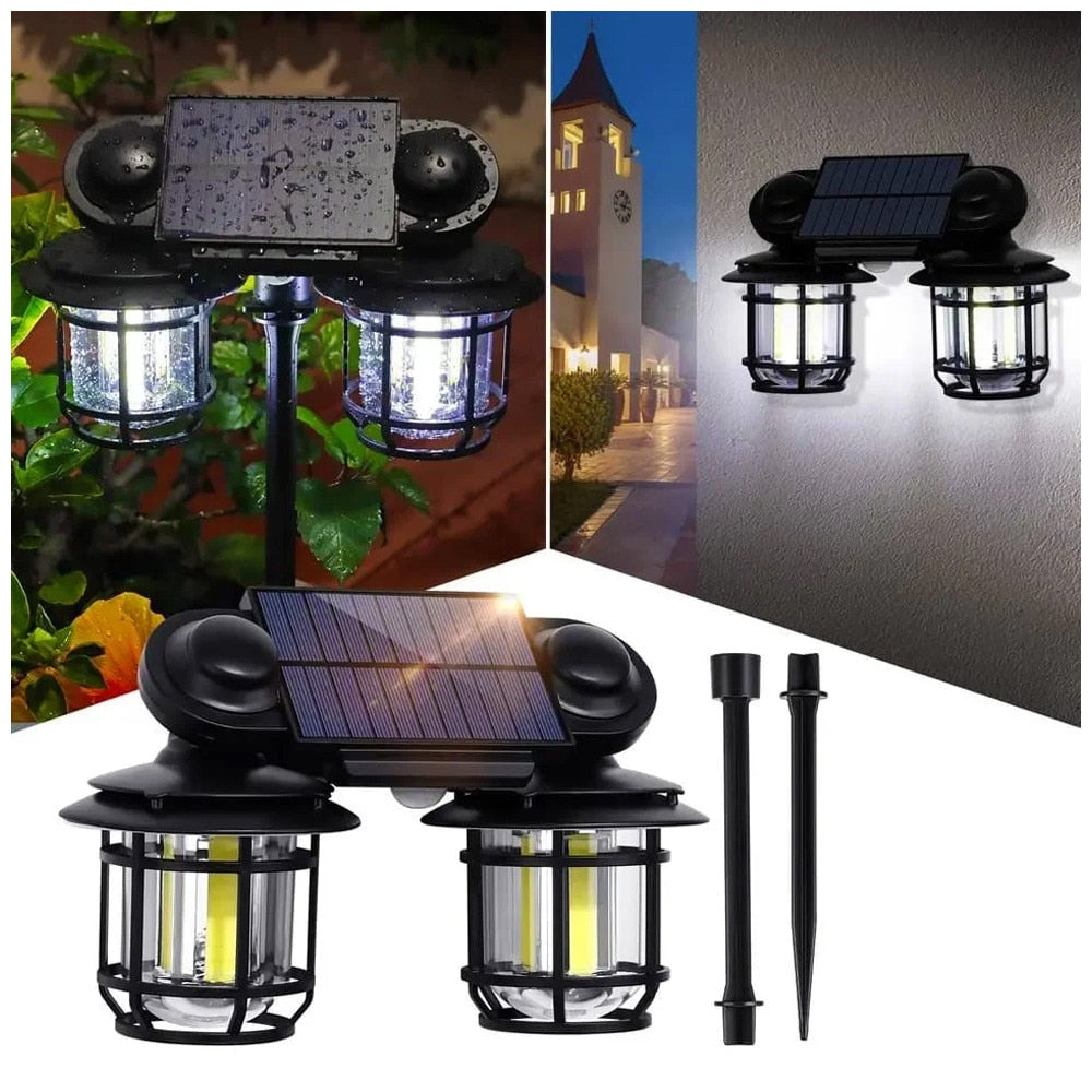 Felinar Solar Dublu, OPTIM SOLUTION, cu Senzor de Miscare si Telecomanda, Energie Solara, 192 LED-uri Puternice, Iluminare pentru Curte, Gradina, Capete Reglabile, Autonomie Extinsa, Control Distanta, Performanta Eficienta Energetic, IP65, Negru