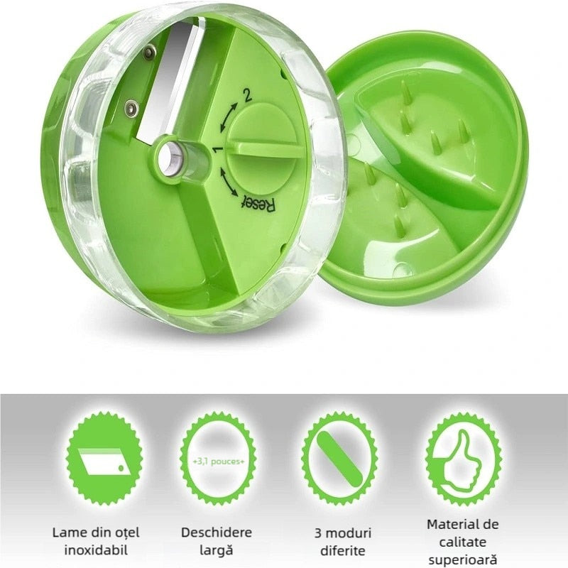 Razatoare Manuala Multifunctionala 3 in 1 KuviKoo™, Spiralizator pentru Legume cu 3 Lame din Inox, Baza Antiderapanta, Compacta si Usor de Folosit, 8,9x7,2x7,2 cm