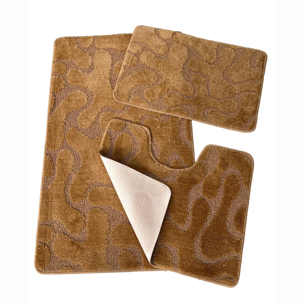 Set covoras de baie 3 piese, polipropilena, 100x60, 60x50, 40x60, Maro Uni