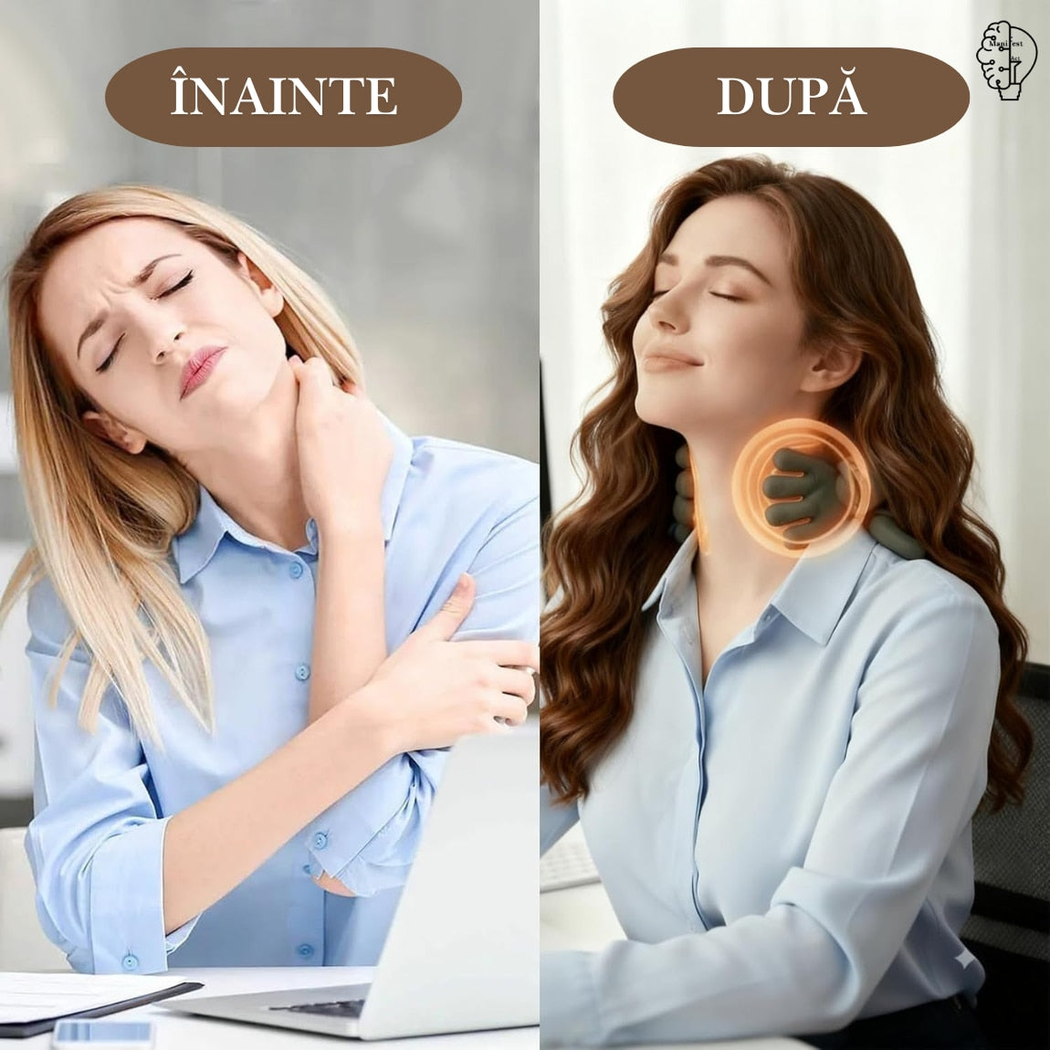 Aparat masaj cervical gat si umeri 4D cu incalzire, ManifestAct profesional, fara fir, masaj ce imita mana umana, 3 moduri, cu autonomie mare la baterie pentru relaxare si dureri musculare perfect pentru un cadou pentru cei dragi GARANTIE 5 ANI