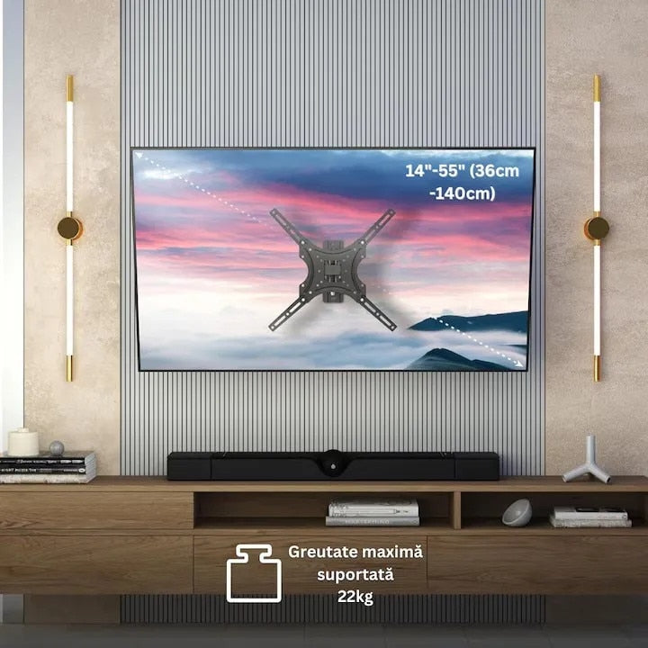 Suport tv ajustabil cu brat cu diagonala reglabil 14-55'', AT PERFORMANCE®, pentru tv LCD, LED plate sau curbate, 117