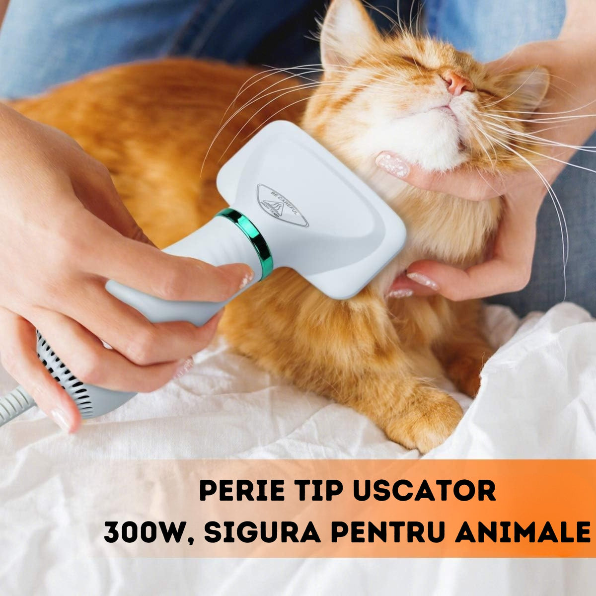 Perie Electrica 2 in 1 pentru Animale Infiniteea™, Descurcare si Uscare Par, Caini si Pisici, Zgomot Redus, Potrivita pentru Toate Taliile, Reduce Naparlirea, Usor de Utilizat, 300w, 2 Trepte de Temperatura, Alb