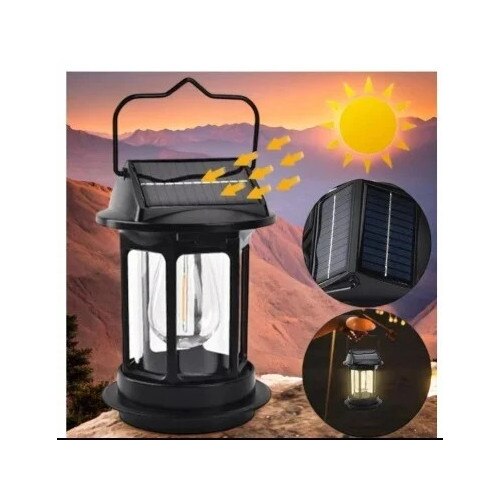 Lanterna solara cu senzor pentru exterior, plastic negru, reincarcare solara si incarcare USB