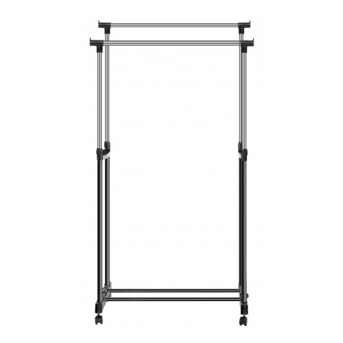 Suport dublu pe roti, pentru haine, extensibil, mobil, cu piese din metal, maxim 30 kg