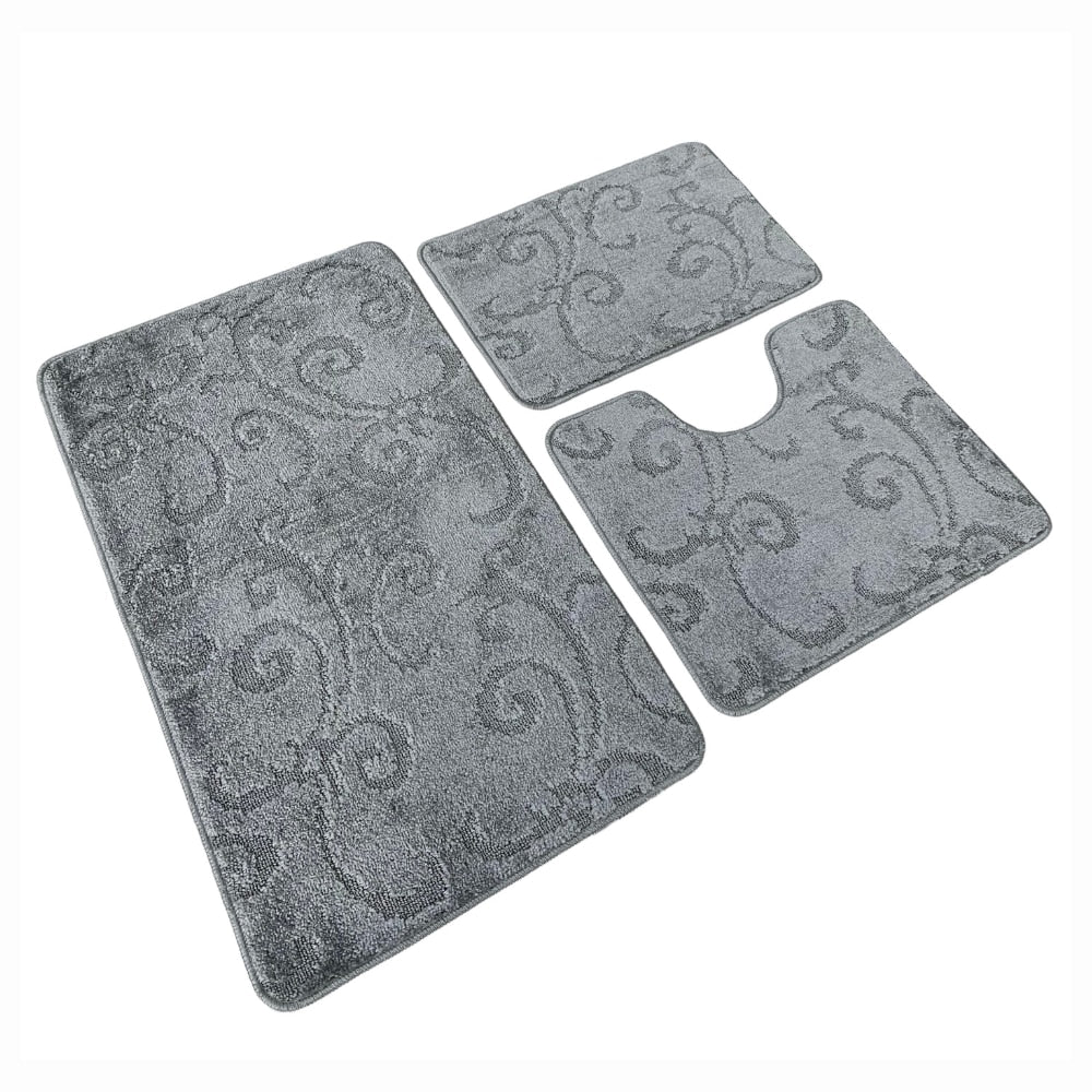 Set covoras de baie 3 piese, polipropilena, 80x50, 50x40, 40x60, Gri