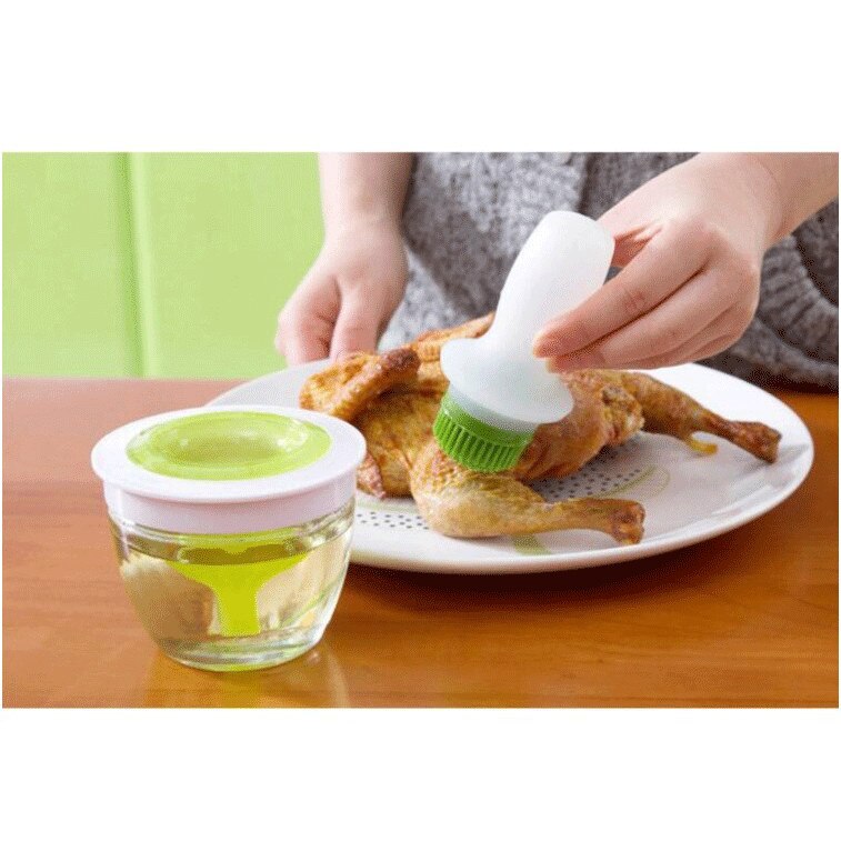 Pensula Cu Pompita Si Peri Din Silicon Oil Brush, Pentru Ulei, Oliviera EDAR Cu Bol Inclus, 148 ml, Alb-Verde