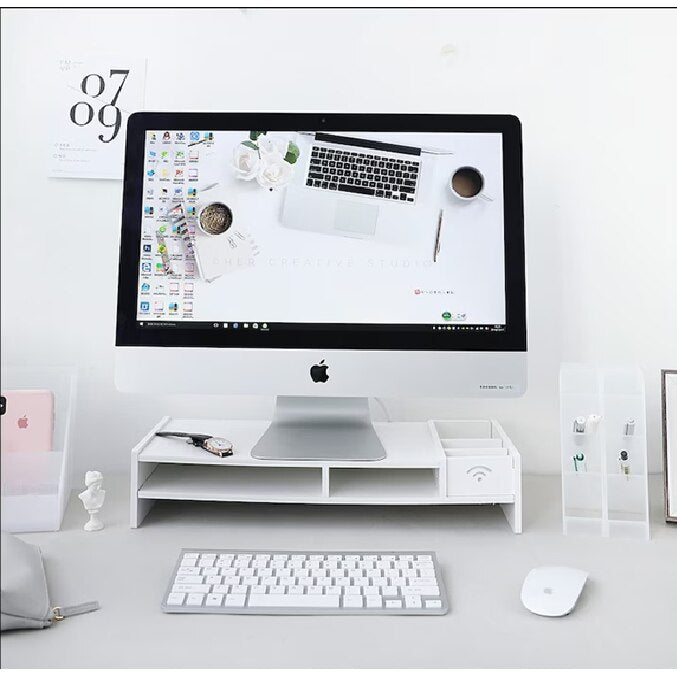 Suport Monitor si Laptop cu Organizator, Pal Melaminat, Design Ergonomic, 49 x 20 x 10 cm