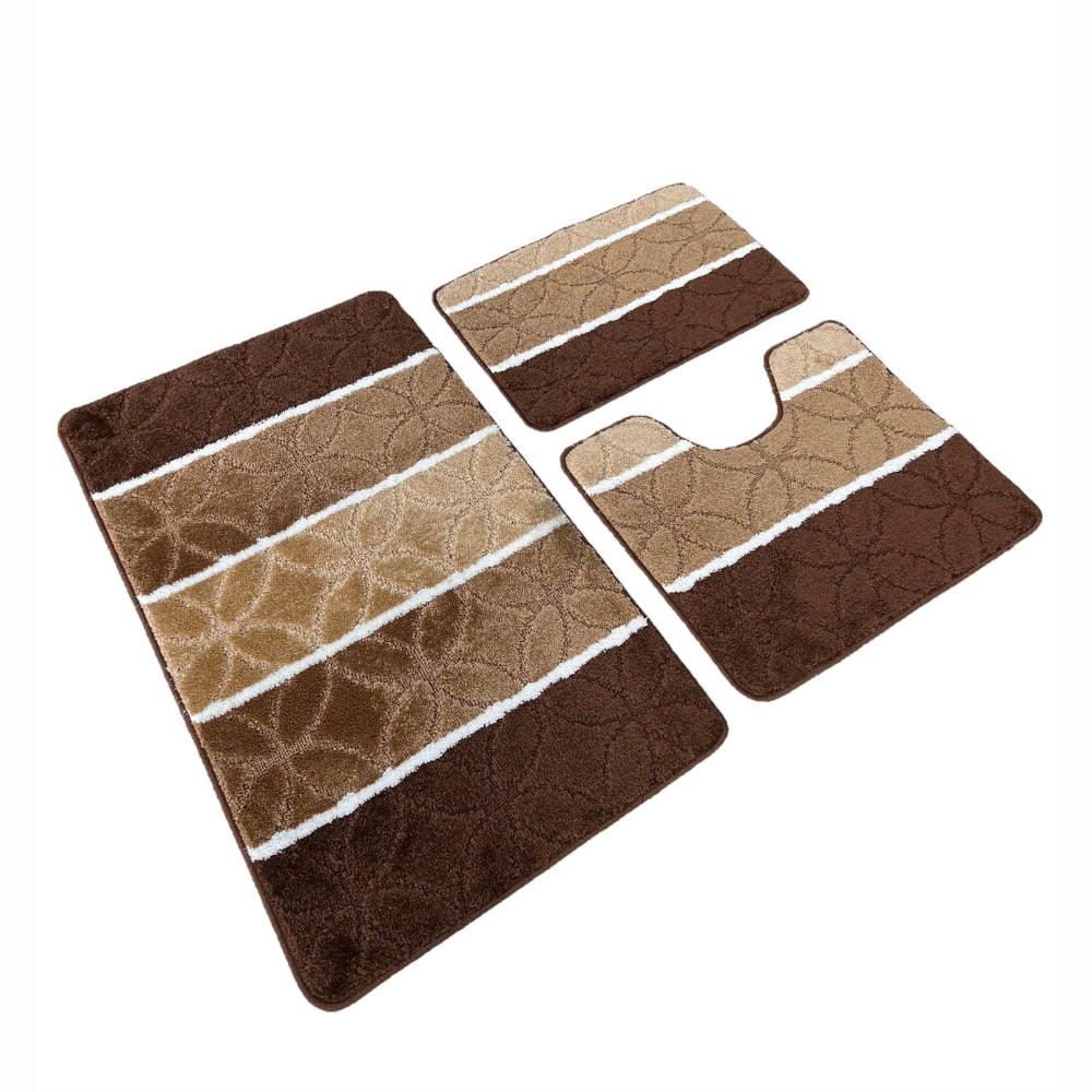Set covoras de baie 3 piese, polipropilena,80x50,50x40, 40x60 Maro Multi