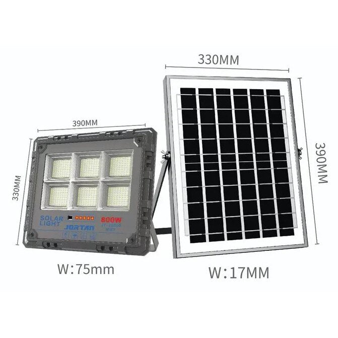 Proiector LED Solar, Putere 800W, Autonomie 12h, Kit Complet cu Panou Fotovoltaic si Telecomanda, Rezistent la Apa IP66/IP67, Lumina Alb Rece 6500K, Functie Automat/Amurg, Exterior